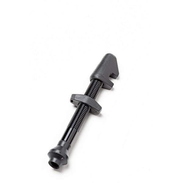 Black DT Swiss lightweight aluminum tubeless valve for 26-35mm deep rims, designed for bicycle wheel components.