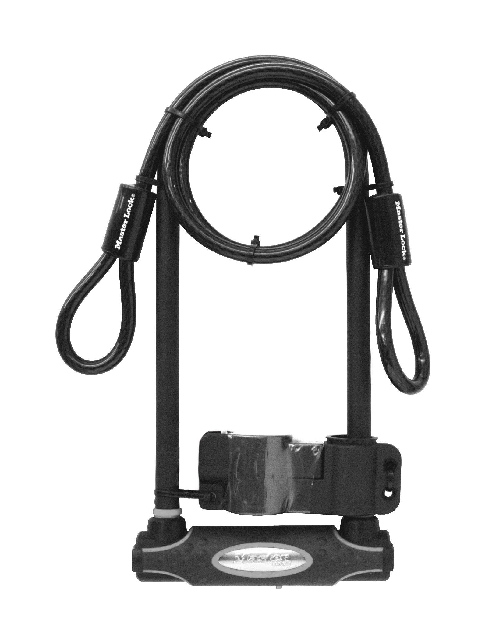 Master Lock U-lock with 1.2m braided steel cable, 11x28x120cm, durable bike security accessories, model 8285