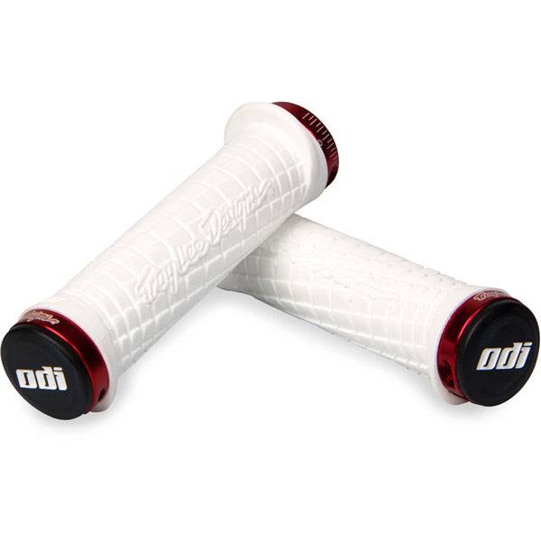 ODI Troy Lee Designs MTB lock-on grips with enhanced grip and control for mountain bikes, featuring textured rubber surface.