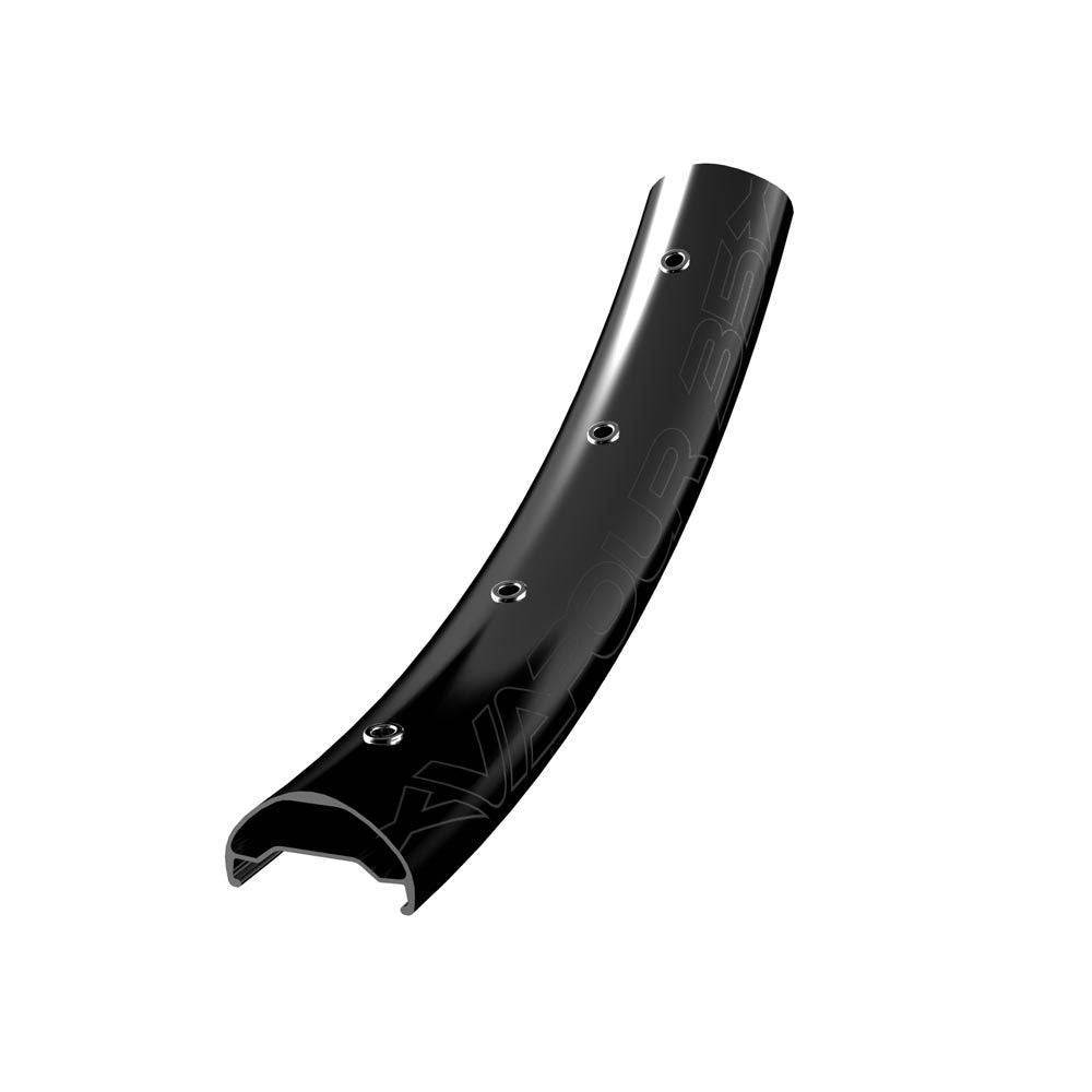 Halo Vapour 35 29-inch MTB rim for trail riding, tubeless-compatible mountain bike wheel component, black with branding details.