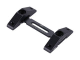 BBB BBC-113 dual-mount bracket for AdaptRail and MiniRail bike bottle cages, shown mounted on a bicycle frame.