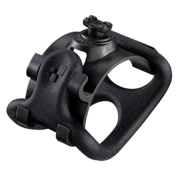 Durable Infini brand Infini Bracket for Lava Front Light, cycling safety accessory, shown mounted on a bicycle handlebar.