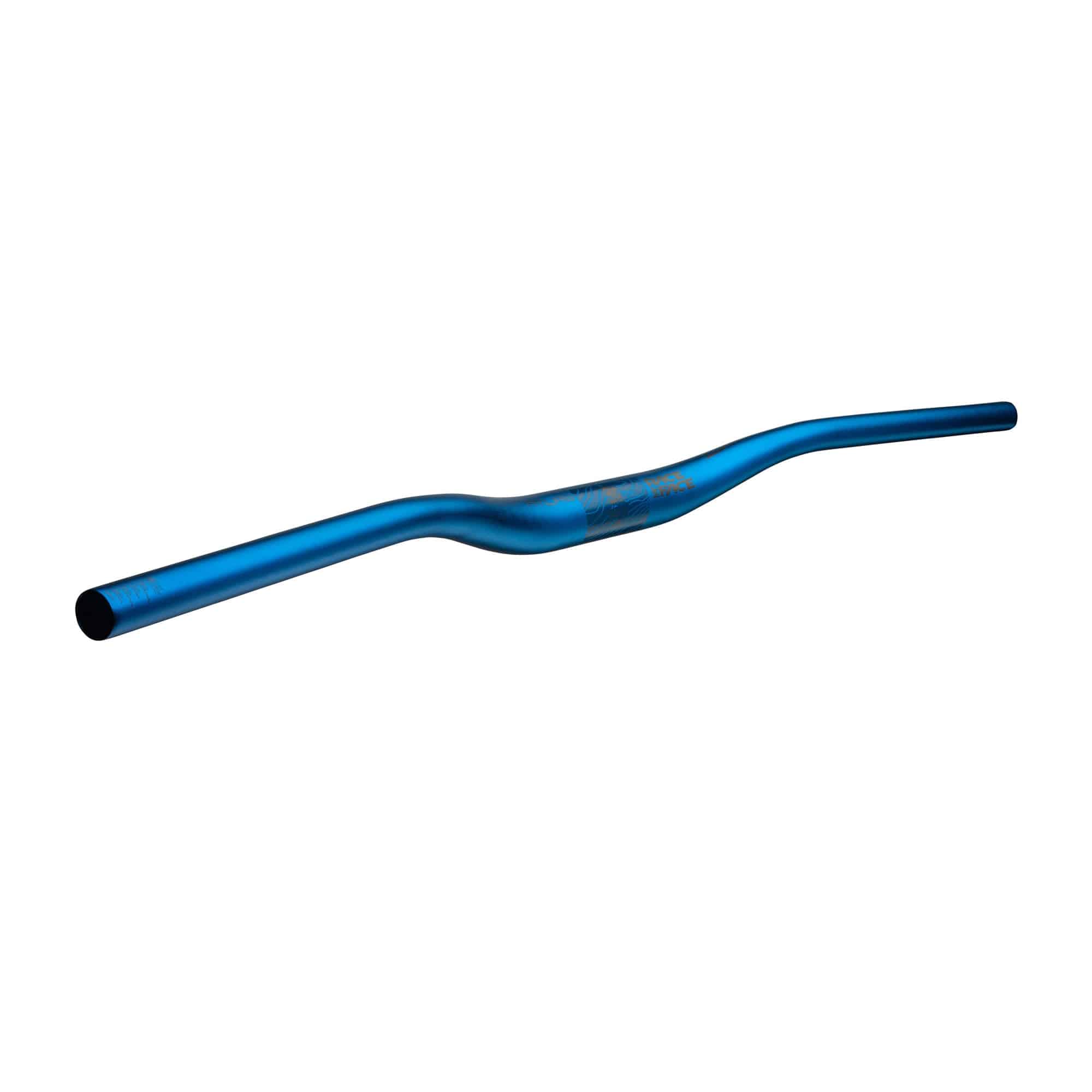 Race Face Atlas mountain bike handlebar with 35mm rise in blue, featuring a sturdy 35mm diameter for mountain biking components.