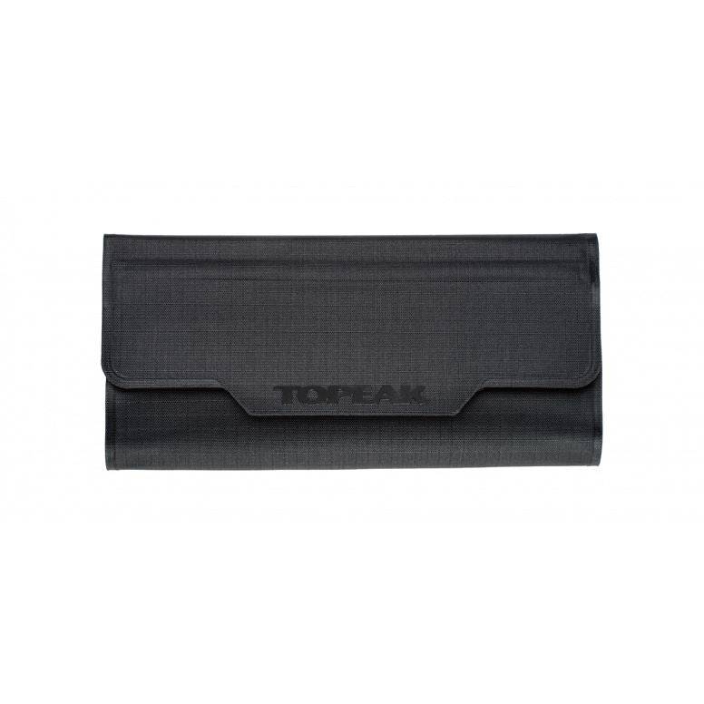 Topeak waterproof drywallet for phones and essentials in black, showing a sleek, compact accessory with secure closure.
