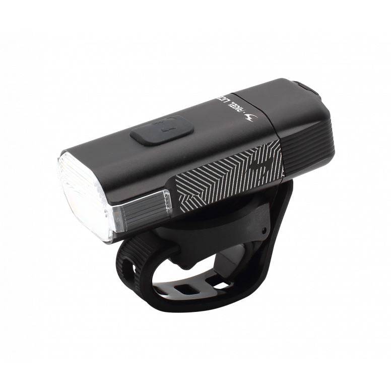 Moon Sport Rigel Lite 500lm front bike light in black with USB-C recharge, waterproof IPX7, mounted on a bicycle.