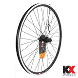 KX MTB 27.5-inch 650B rear wheel with double-wall rim, quick release, black brake surface, designed for mountain biking.