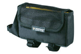Large black Topeak Tri Bag top tube pack for cycling and triathlon accessories, mounted on bicycle frame.