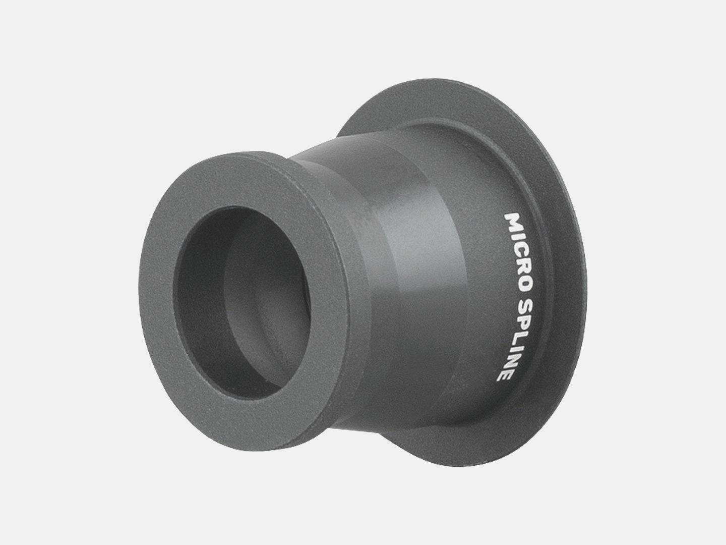 Black Bontrager Ratchet EXP MTB 12mm Micro Spline Drive side endcap for 148mm OLD front and rear hub components.