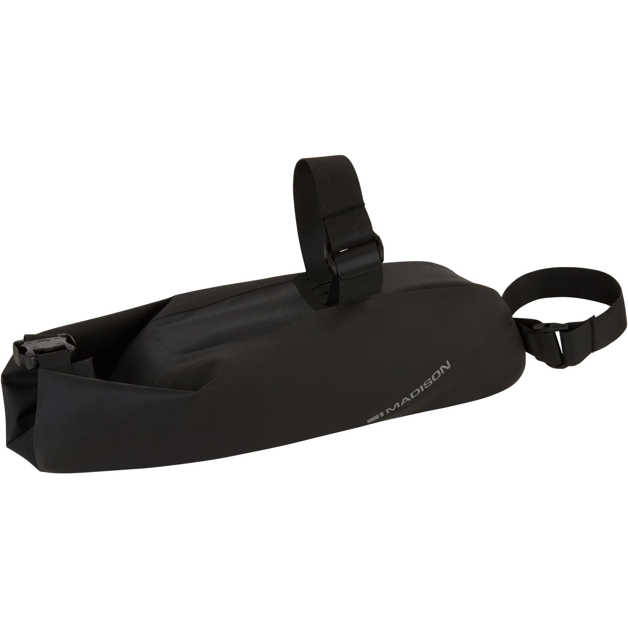 Madison Bags Roam waterproof saddle bag with elastic strap mounting system, designed for bike accessories and outdoor use.