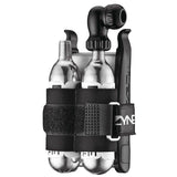 Lezyne Twin Kit CO2 inflator with 16g cartridge, Twin Speed Drive, neoprene strap, black bike inflator accessories.