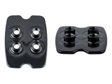 Black Bontrager road shoe SPD pedal adapter pair for 2-bolt cleats, cycling components for road bike shoes.