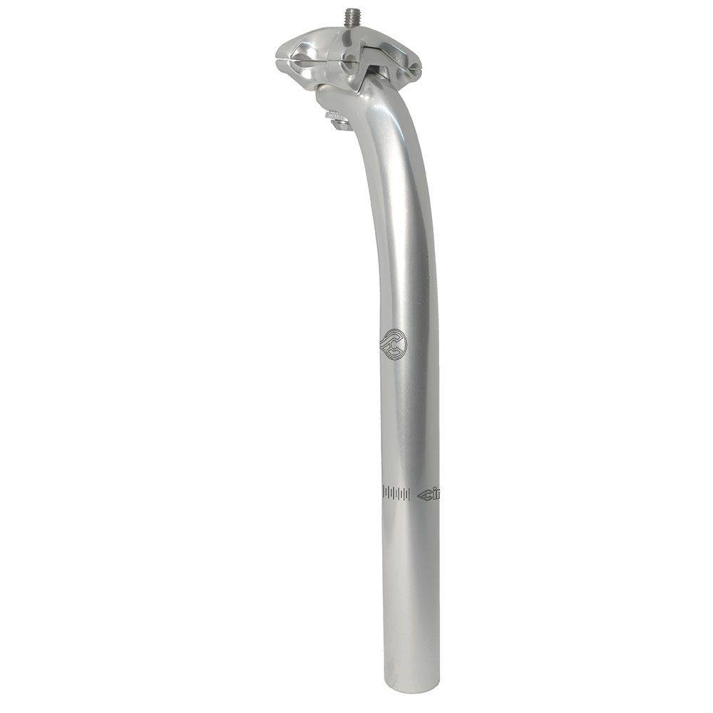 Cinelli Via Folli 27.2mm forged aluminium vintage bike seatpost, cycling component with sleek silver finish and smooth design.