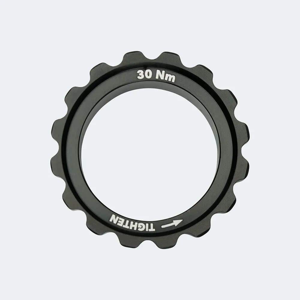 Fazua Ride 60 drive unit lockring with left-hand thread, compatible with Park Tool BBT-59.2, shown on a bicycle component.