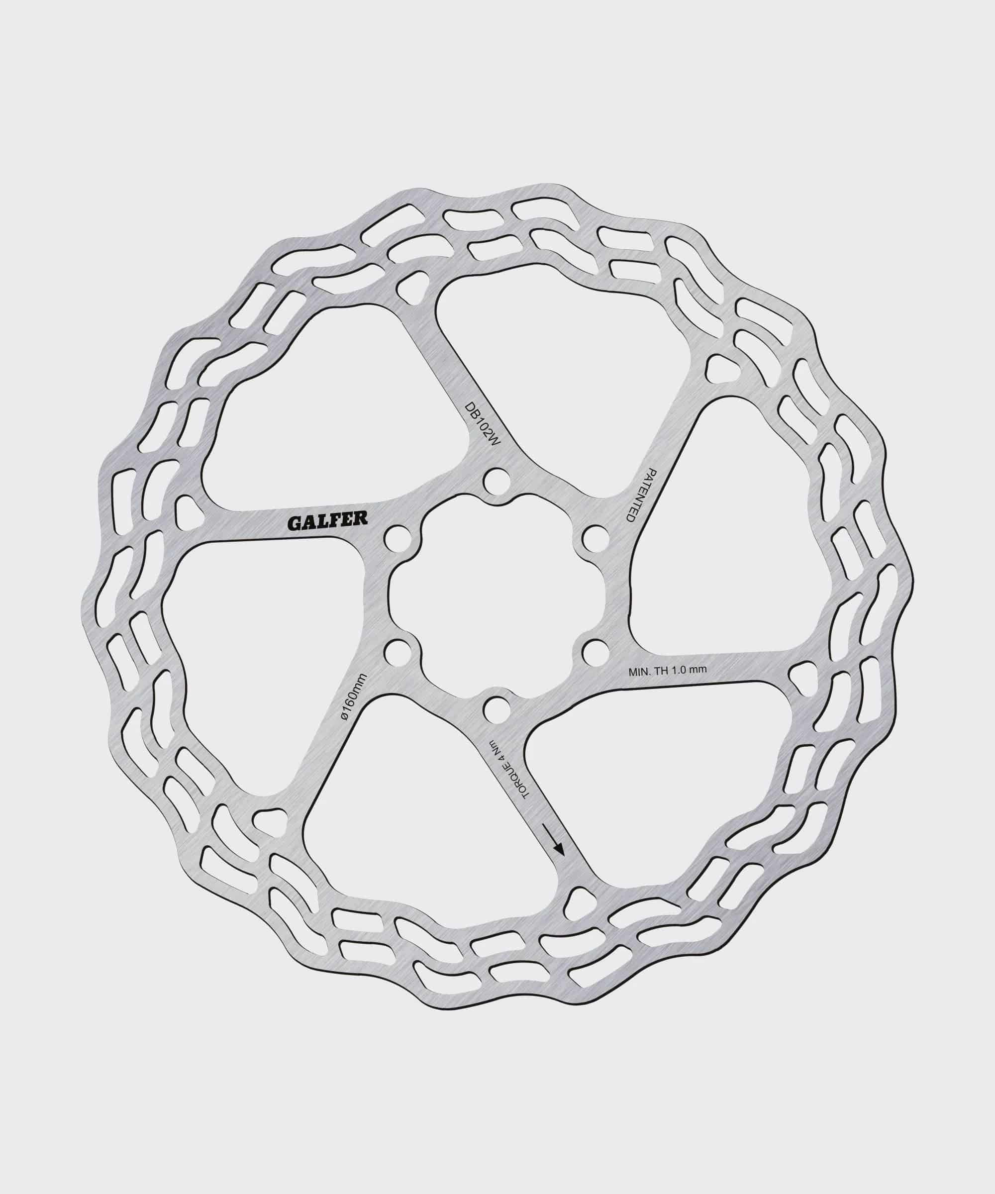 Galfer Wave Road disc rotor with 6-bolt mount, designed for road, gravel, and cyclocross bikes, showing the rotor's wave pattern and mounting holes.