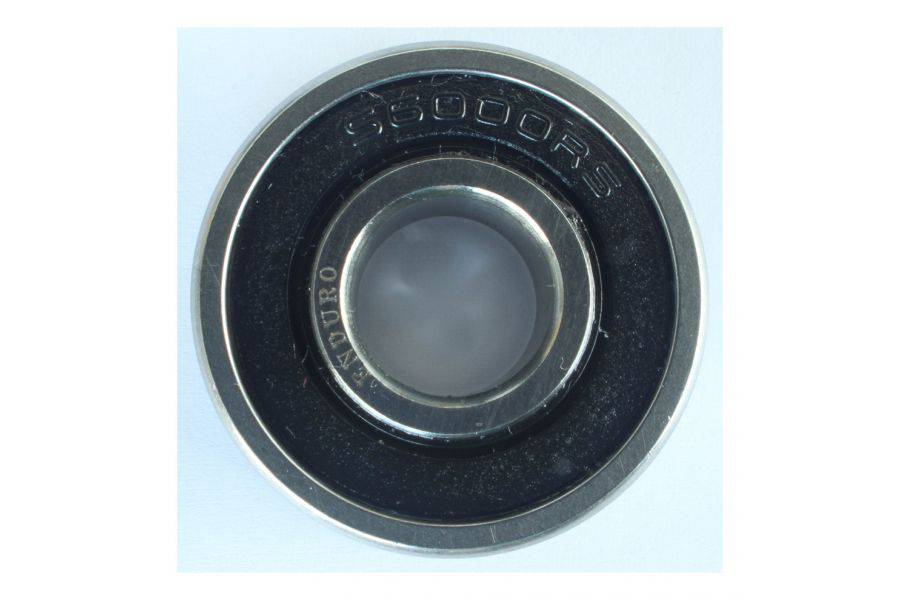 Enduro Bearings 6000 2RS stainless steel sealed bearing for hubs and bottom brackets, showing the bearing's metal casing and seals.