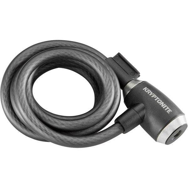 Kryptonite Kryptoflex 1218 key cable lock with weather guards, 12mm diameter, 180cm length, featuring easy-click system.