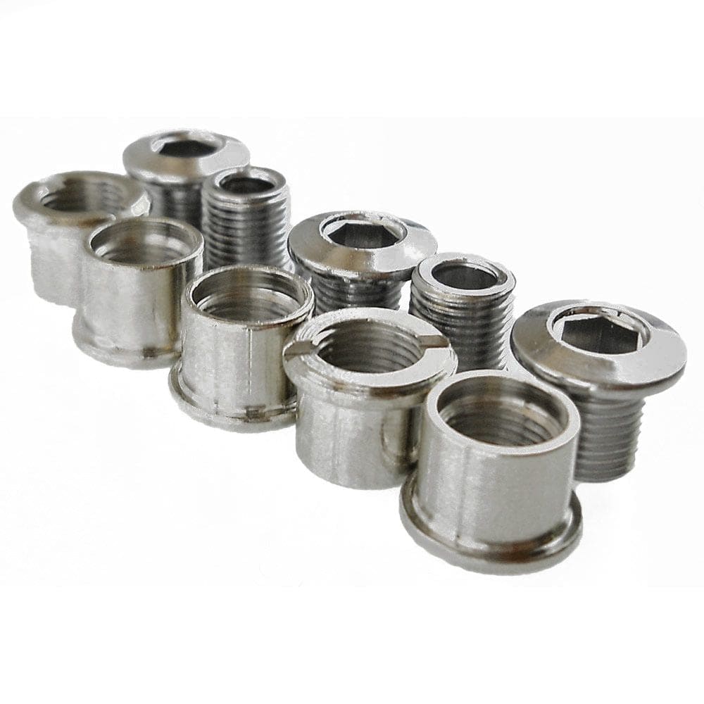 Specialites TA double steel chainring bolts for bike components, showing close-up of durable, high-quality bike spare hardware.