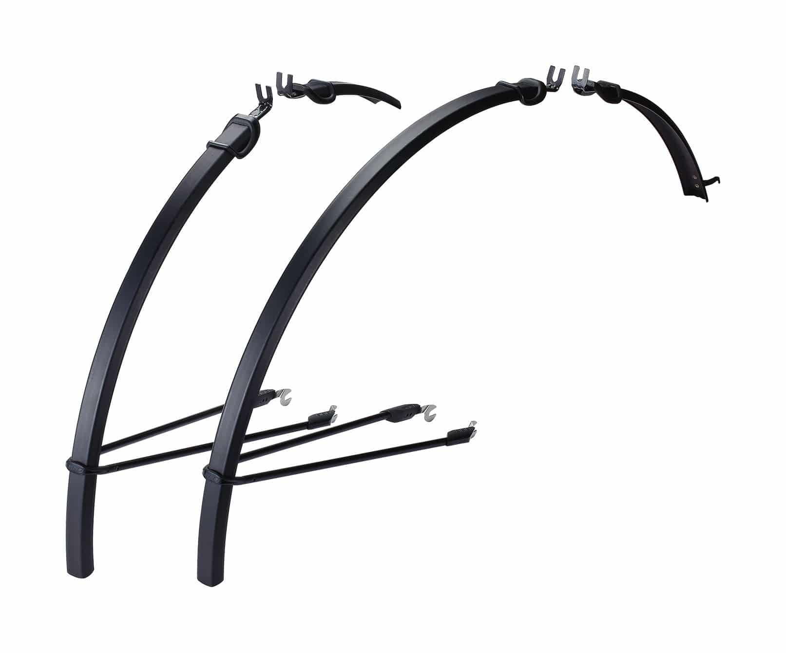 BBB BFD-22 SlimGuard road bike fender set with front and rear fenders, includes aluminium rods for 28-inch bicycles.