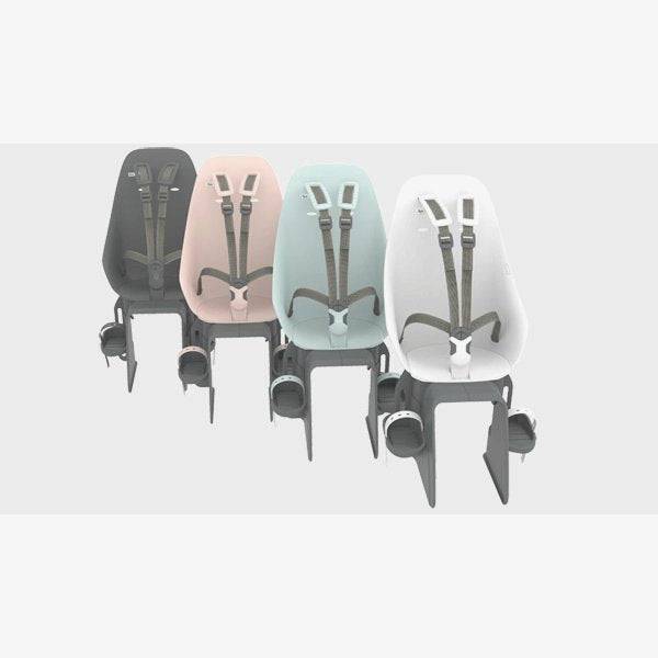 Urban Iki U-ME rear child seat with frame mount for bikes and e-bikes, shown attached to a bicycle frame.
