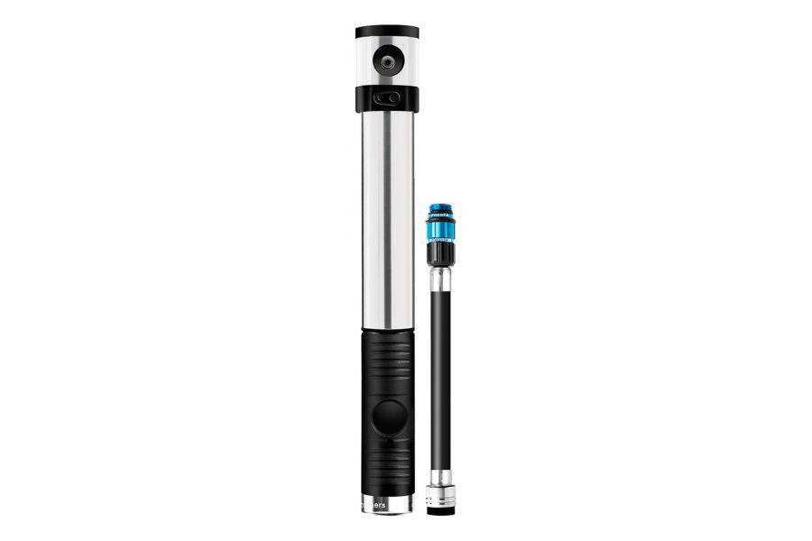 Crankbrothers Klic HV Silver mini pump with flexible hose for high-volume bicycle tires, compact bike accessories.