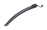 BBB BFD-21F RoadProtector front fender for road bikes with quick-release system, shown on a black bicycle.