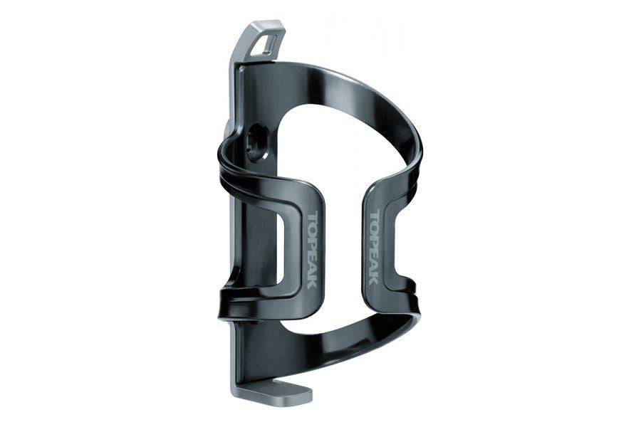 Topeak Dualside Cage EX water bottle cage with reversible design and colorful mounting plates, mounted on a bicycle frame.