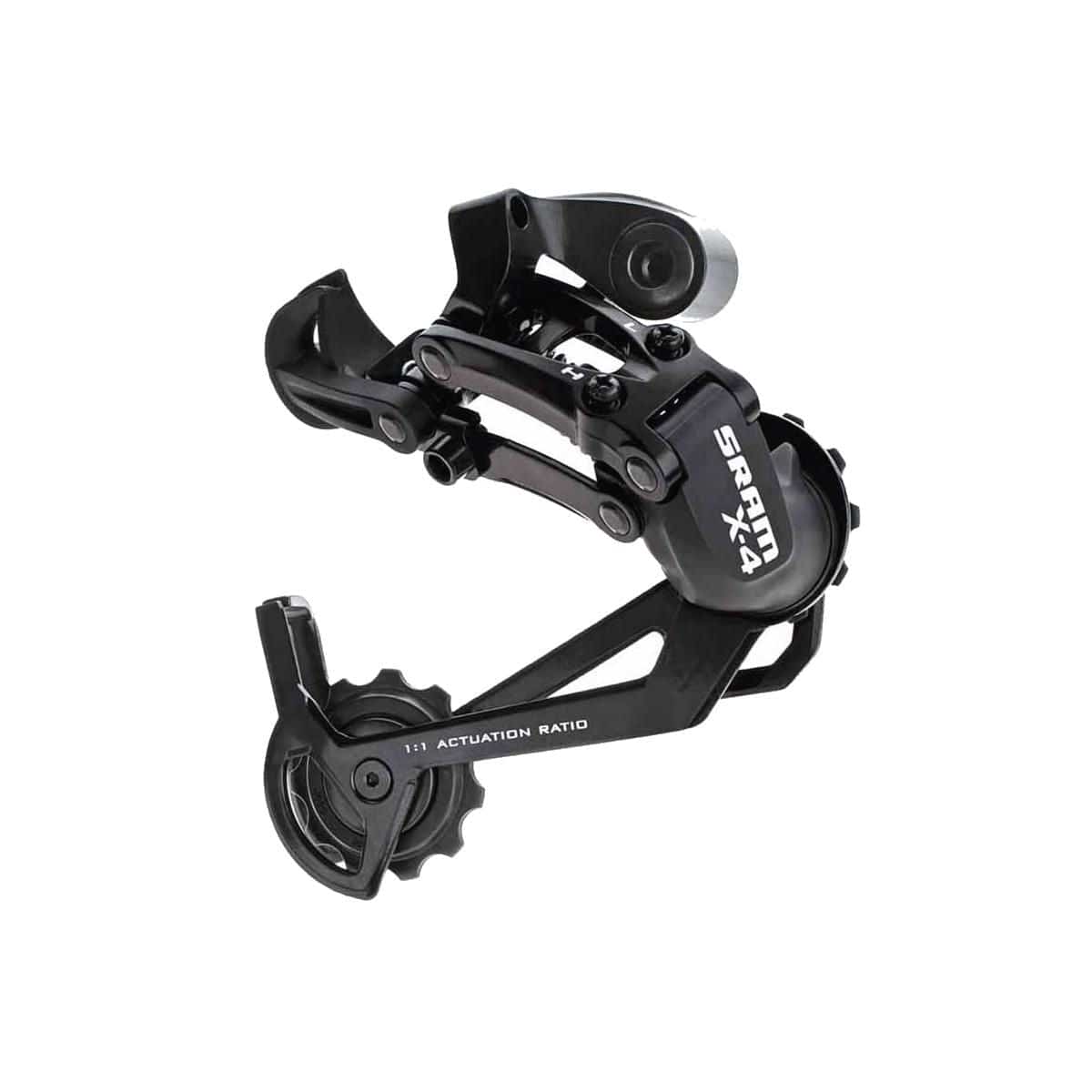 SRAM X4 long cage rear derailleur for MTB, 7/8/9 speed, black with Di.R.T. technology, component for mountain bike drivetrain.