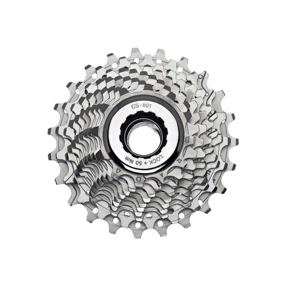 Campagnolo Veloce 10-speed cassette and lockring for smooth shifting, shown on bicycle drivetrain component.