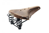 Brooks B67 Softened Brown Steel Bike Saddle for touring and city rides, showing its cushioned leather surface and sturdy steel frame.