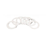 Jagwire Centerlock rotor shims in silver, 0.2mm thickness, for brake rotor alignment, shown in a 10-pack for bicycle components.