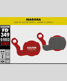 Galfer bike disc brake pads for trail, enduro, and e-MTB; close-up of the high-performance brake pads showing friction material.