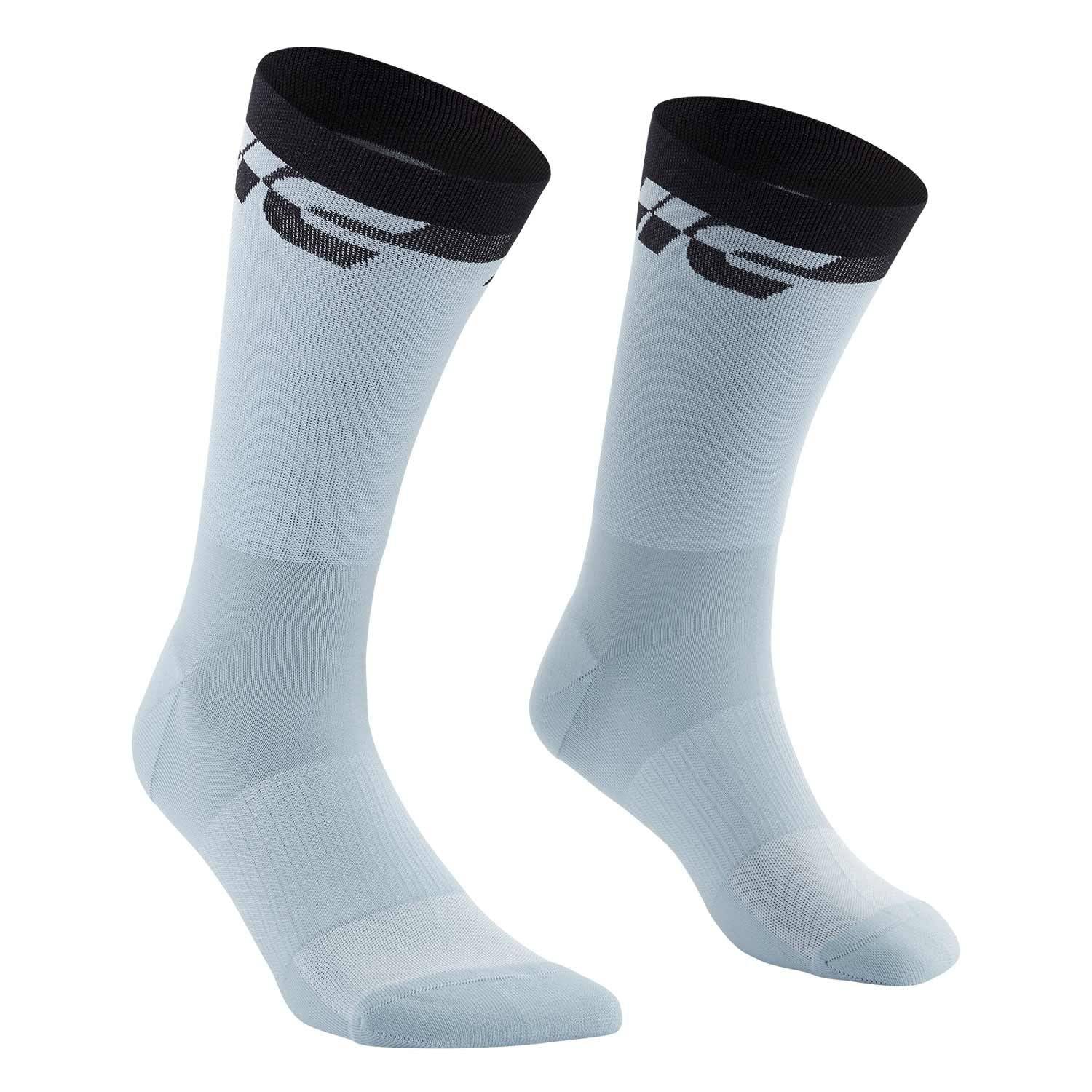 Mavic Aksium high cycling socks in breathable eco-friendly fabric, designed for durability and comfort during rides.