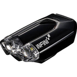 Infini Lava Super Bright Micro USB front bike light with quick release bracket in black, designed for cycling safety.