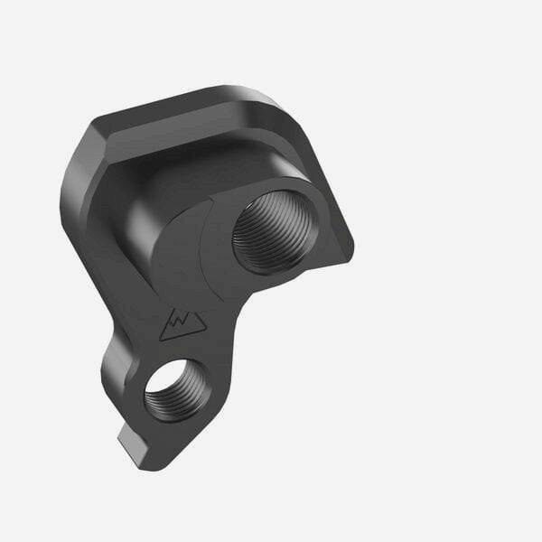 Wheels Manufacturing replaceable derailleur hanger dropout 581 for precise bike shifting, shown in close-up with mounting details.