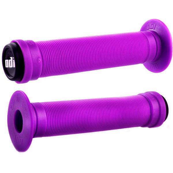 ODI Longneck ST BMX and scooter grips with ribbed pattern and end plugs, black rubber handlebar grips for BMX and scooter riding