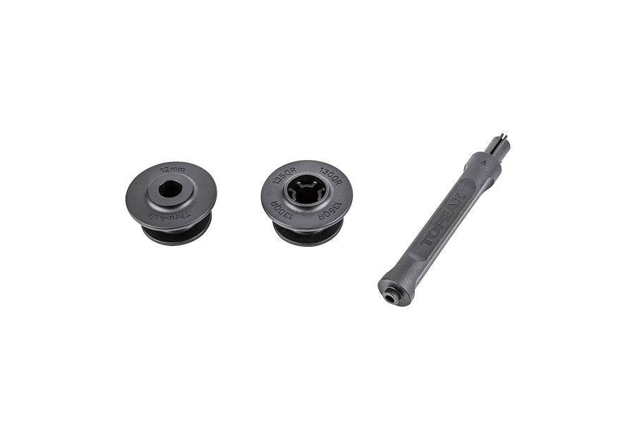 Black Topeak Spare Pakgo X Dummy Rear Hub with chain holder for bike case, showcasing the bike accessory in detail.