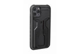 Topeak Ridecase for iPhone 11 Pro with adjustable mount and wireless charging, shown mounted on bike handlebar