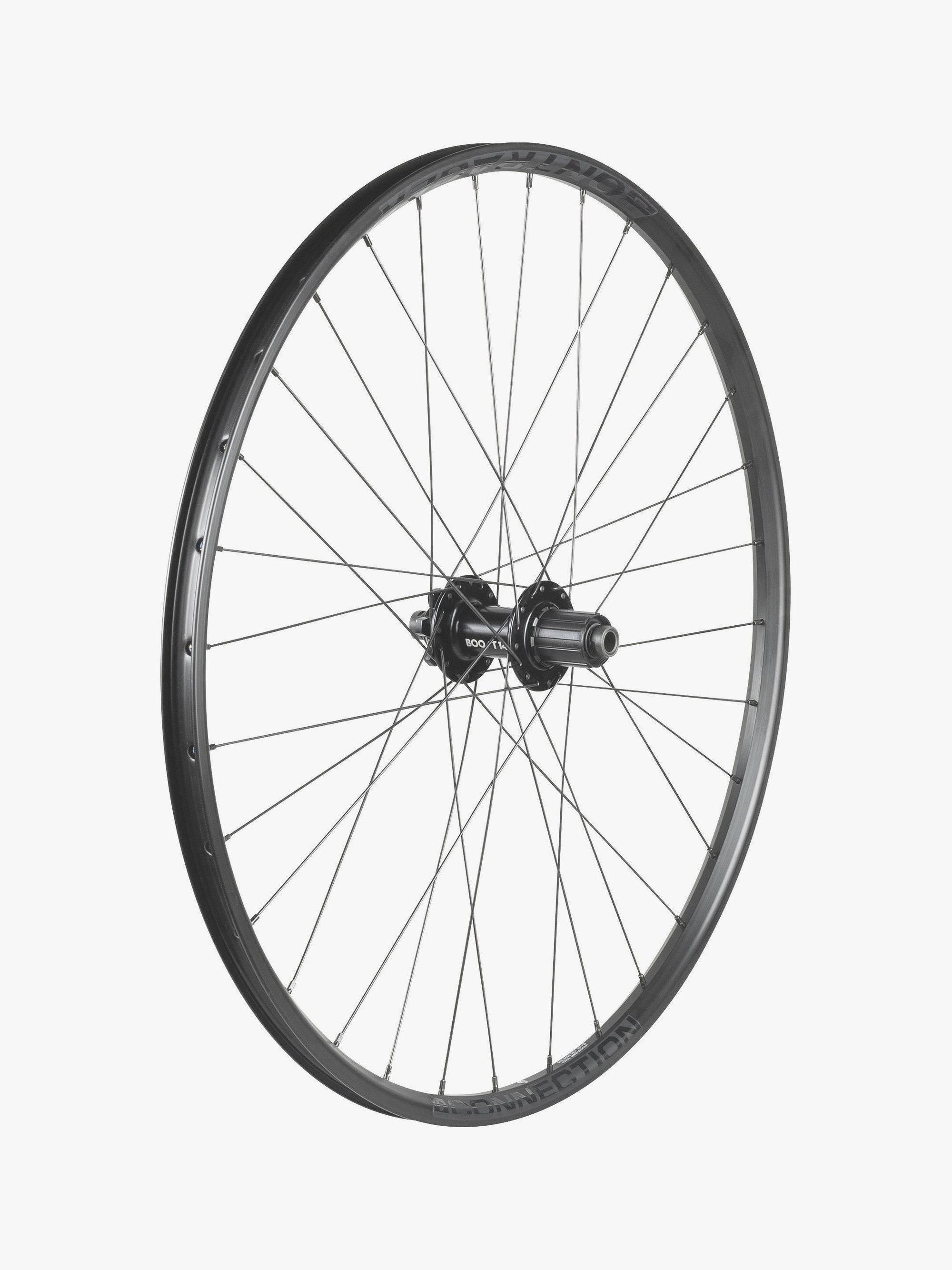Bontrager Connection Boost 27.5-inch rear wheel with 6-bolt disc, Shimano HG 8/9/10-speed, black bike component.