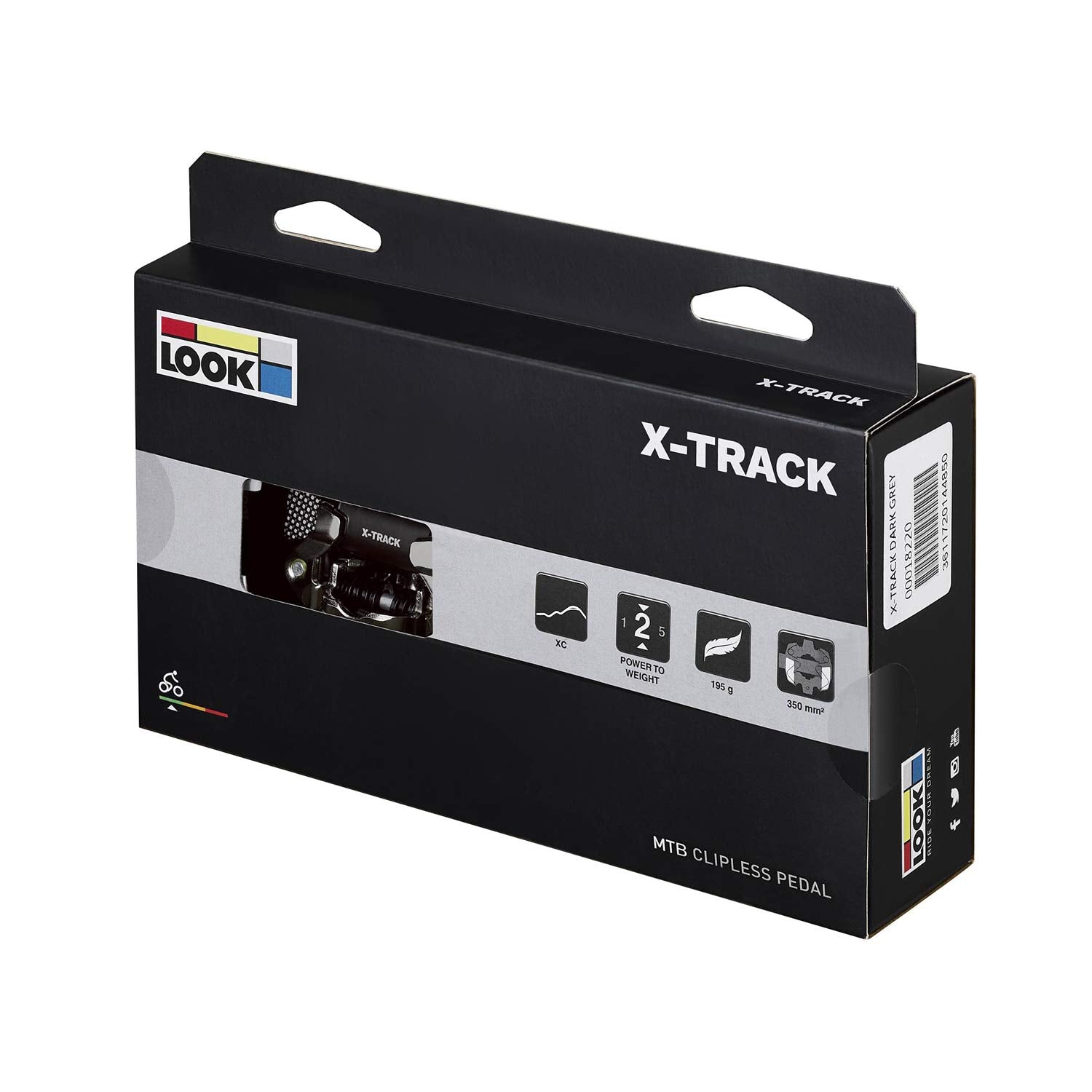 Look X-Track MTB pedals in dark grey, SPD-compatible off-road bike pedals with clipless design and durable components.