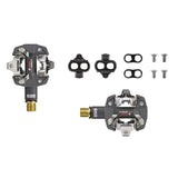 Look X-Track Race Carbon Ti MTB pedals with adjustable SPD cleat tension, lightweight design, and durable carbon and titanium construction.