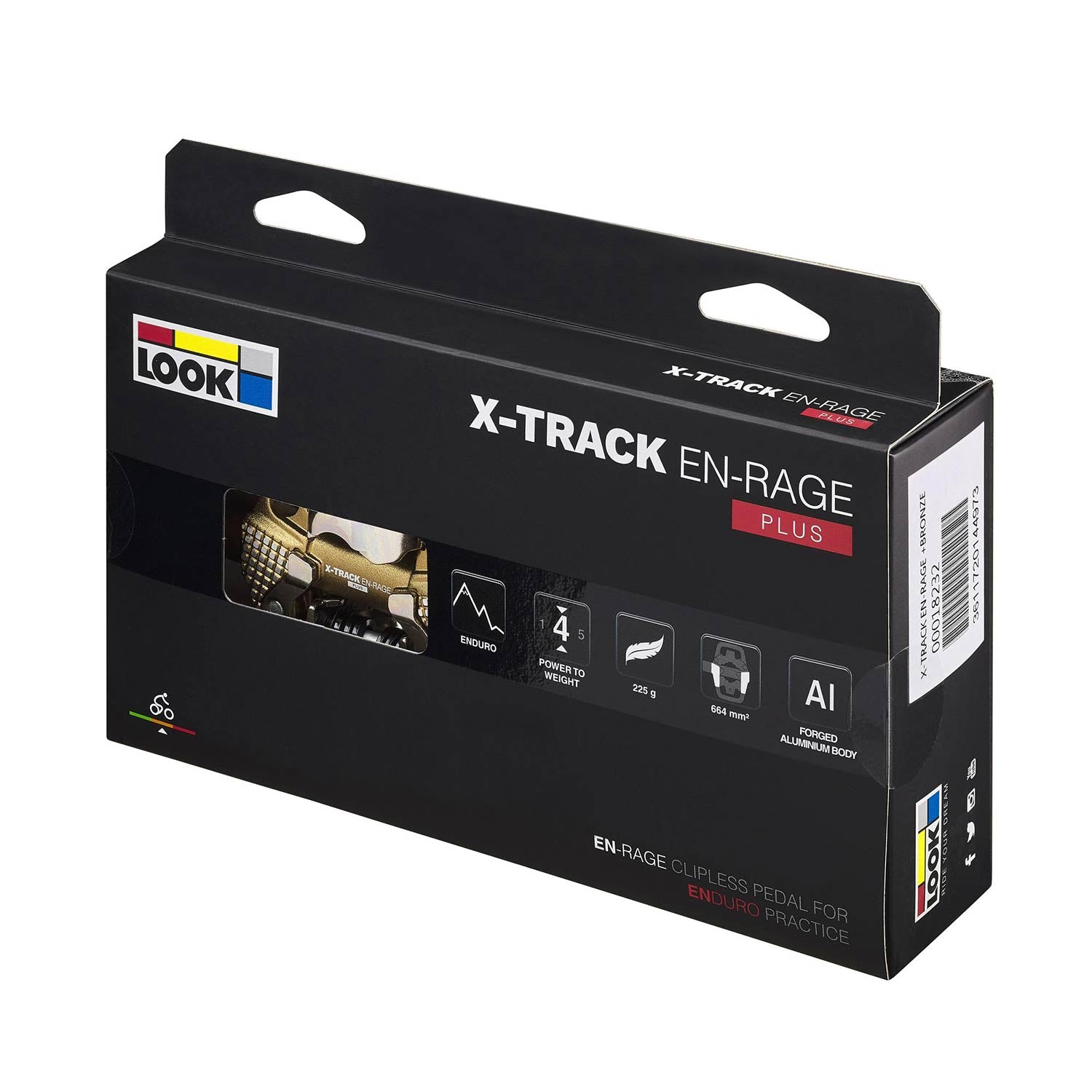Look X-Track EN-Rage Plus bronze MTB pedals with SPD compatibility, featuring enduro clipless design and durable component build.