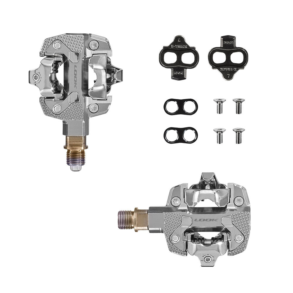 Look X-Track Power Dual Pedals with integrated power meter, SPD compatible, Bluetooth and ANT+ for cycling performance.