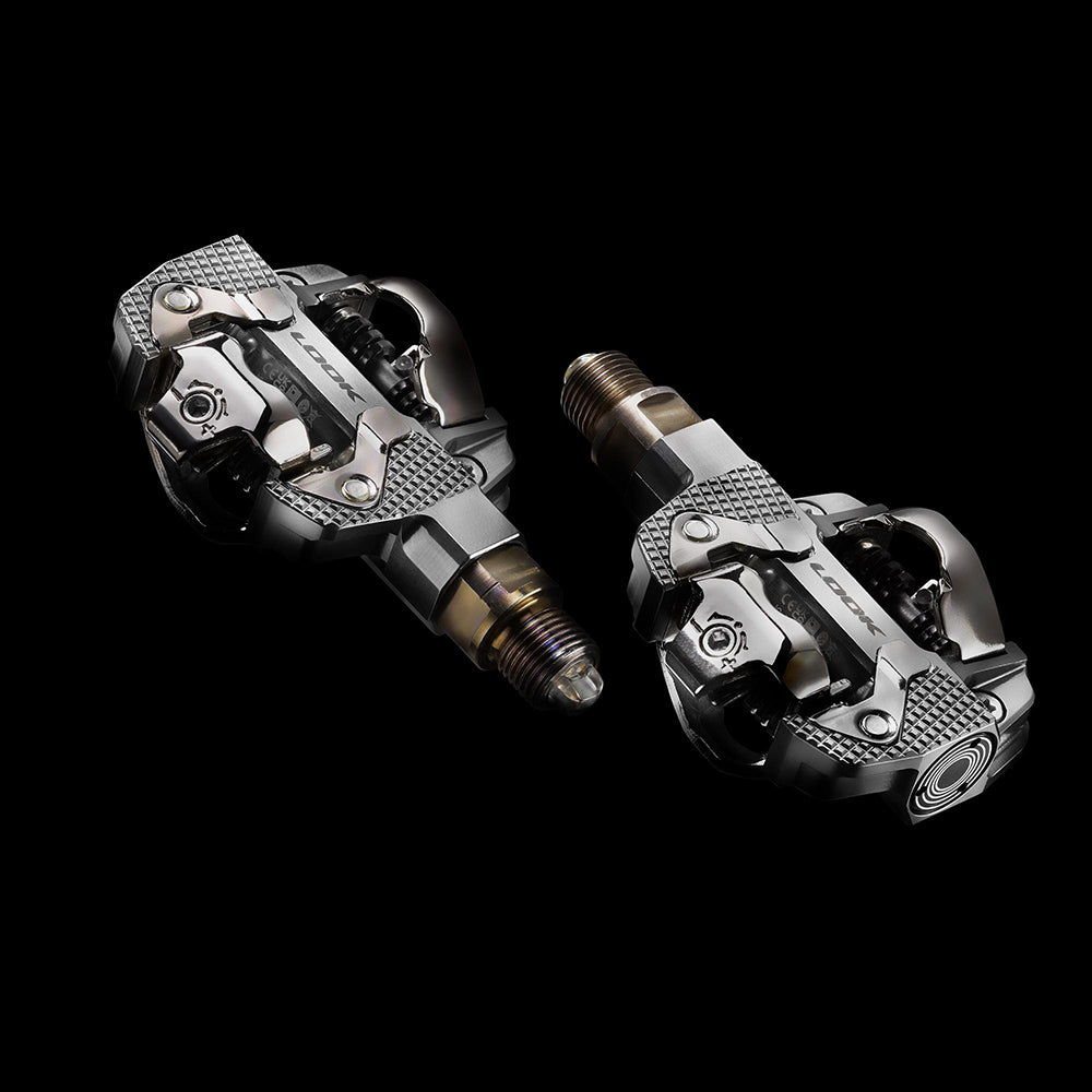 Look X-Track Power Dual Pedals with integrated power meter, SPD compatible, Bluetooth and ANT+ for cycling performance.