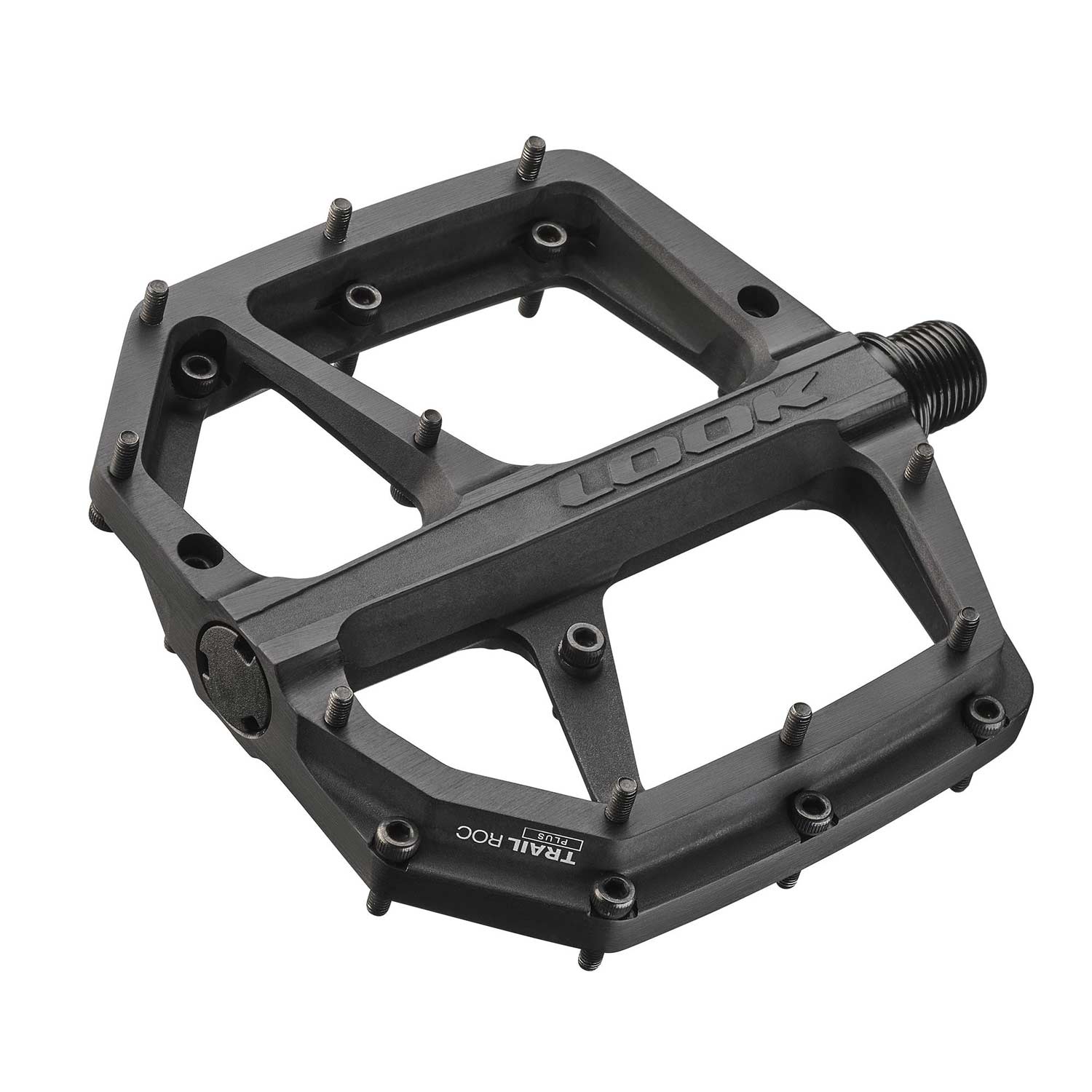 Look Trail Roc Plus flat MTB pedals with adjustable pins, durable components designed for mountain biking performance.