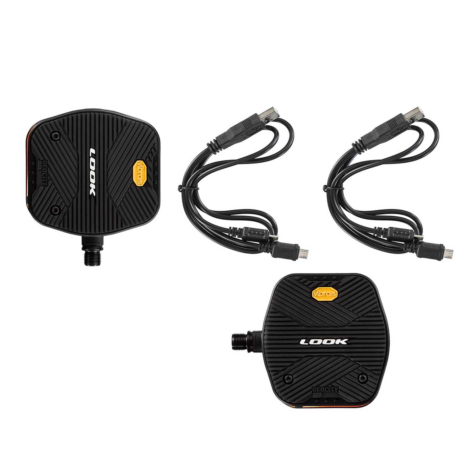 LOOK Geo City Vision Grip Hybrid Pedals with Activ Grip by Vibram, featuring integrated LED lights for enhanced visibility.