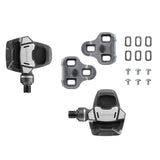Look Keo Blade ceramic road bike pedals with 56mm Q-Factor and adjustable tension, shown with sleek metal and ceramic components.