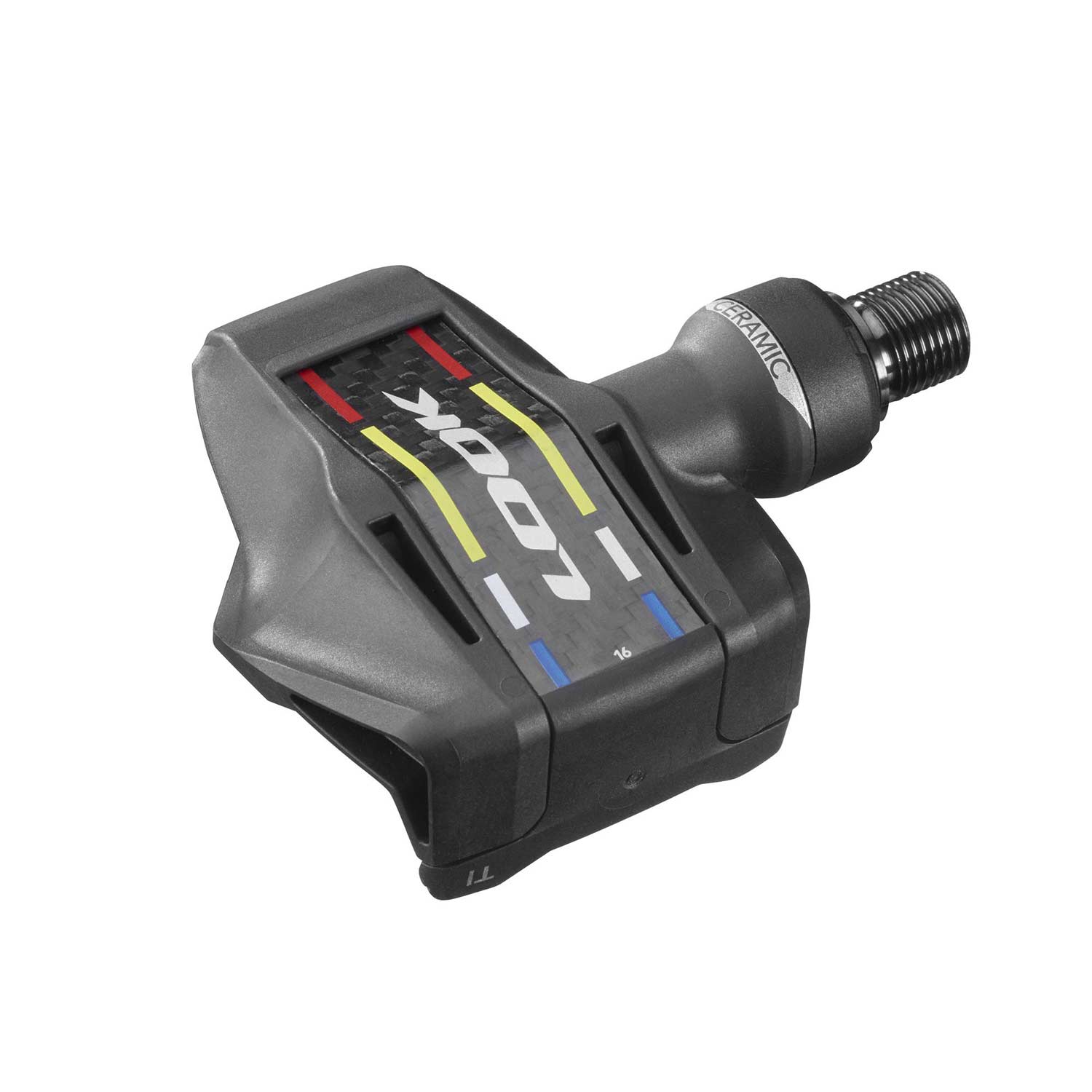 Look Keo Blade Ti Ceramic road bike pedals with 12° float and 56mm Q-Factor, showcasing sleek titanium and ceramic components.