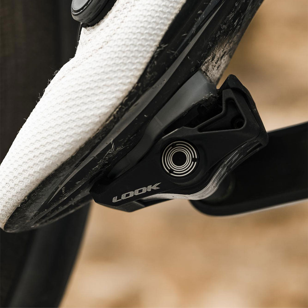 Look Keo Blade Power single road cycling pedal with integrated power meter, showing sleek black design and cleat attachment area.