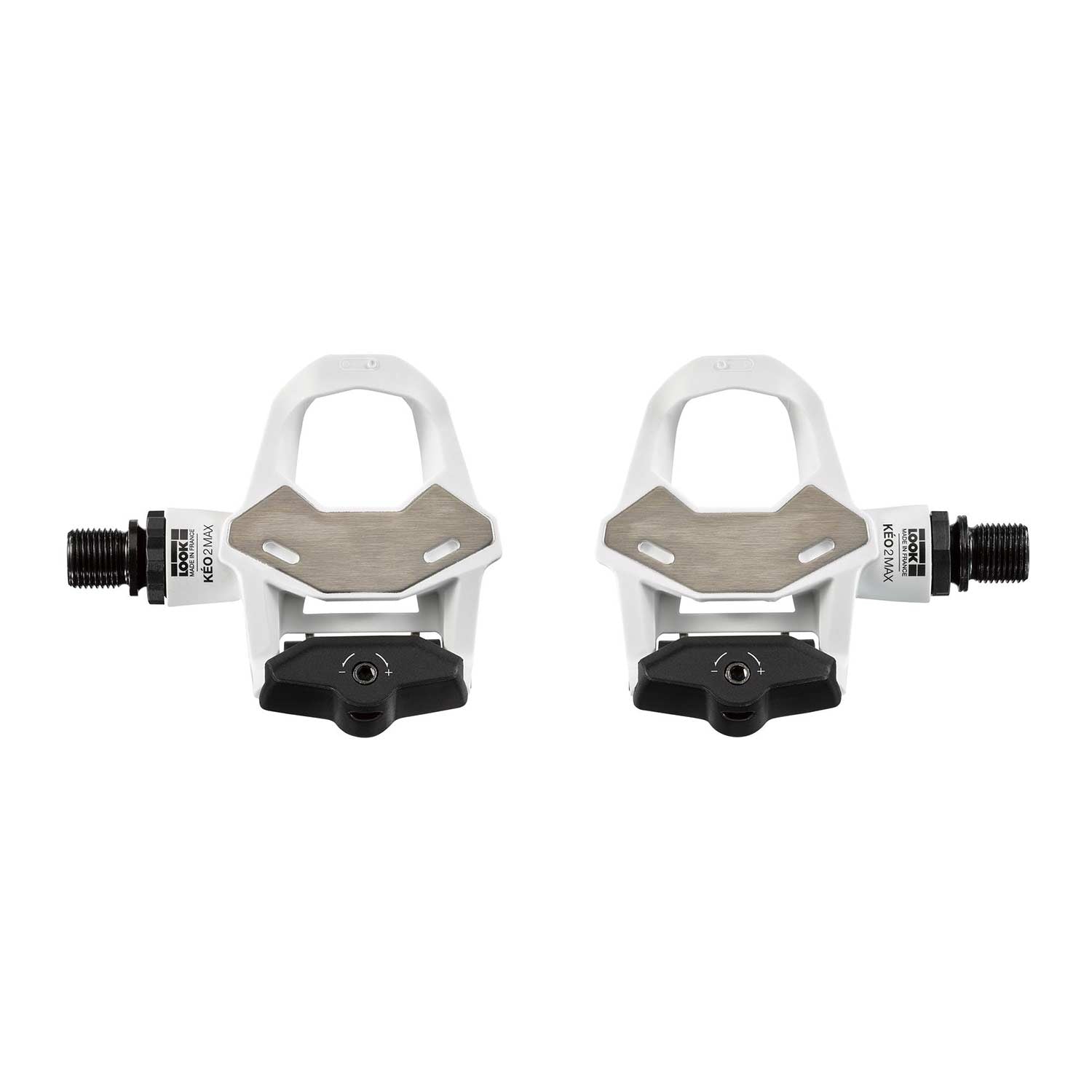 Look KEo 2 Max white road bike pedals with adjustable tension system, lightweight components for cycling performance