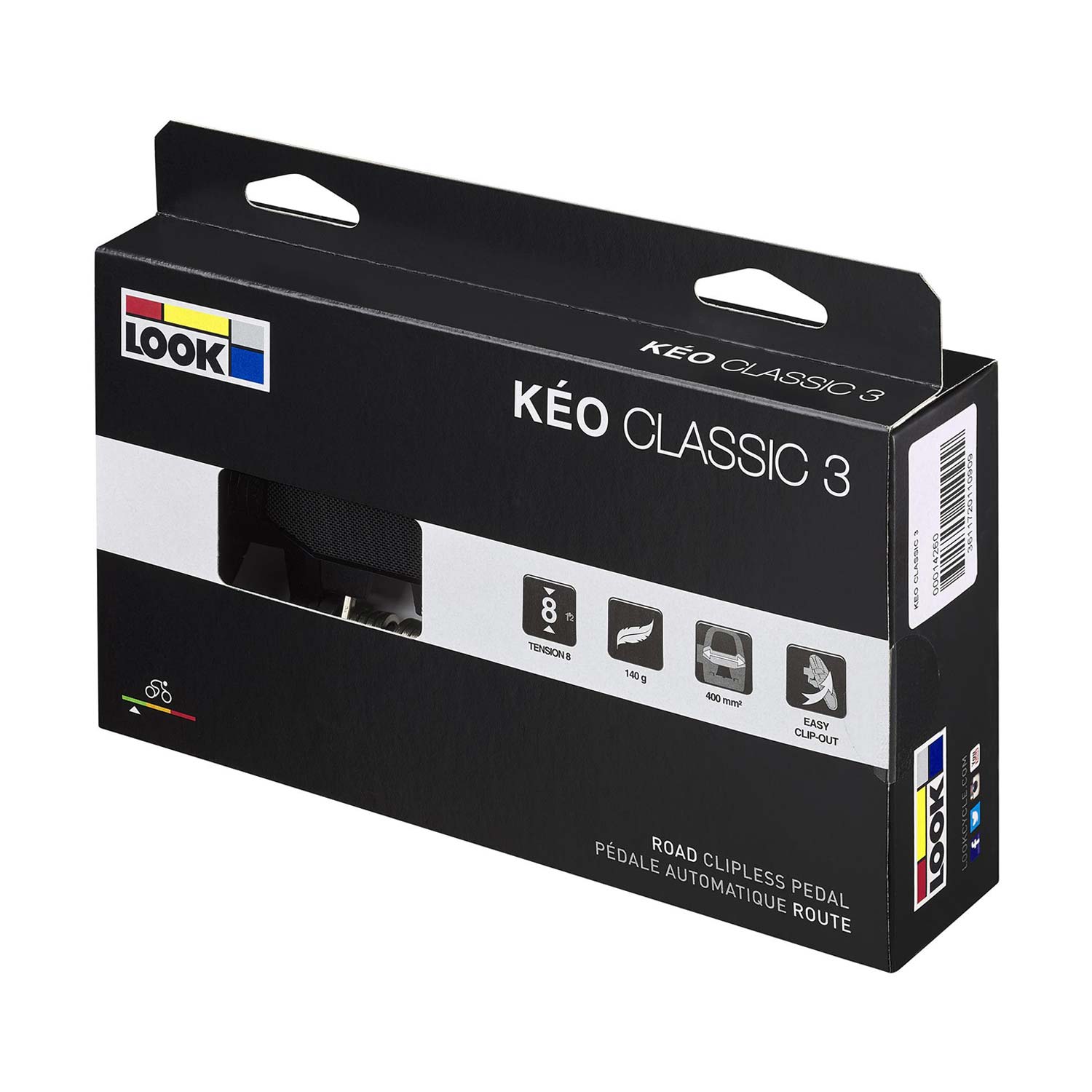 Look Keo Classic 3 bicycle pedals with adjustable tension and chromoly spindle, shown from a side angle.